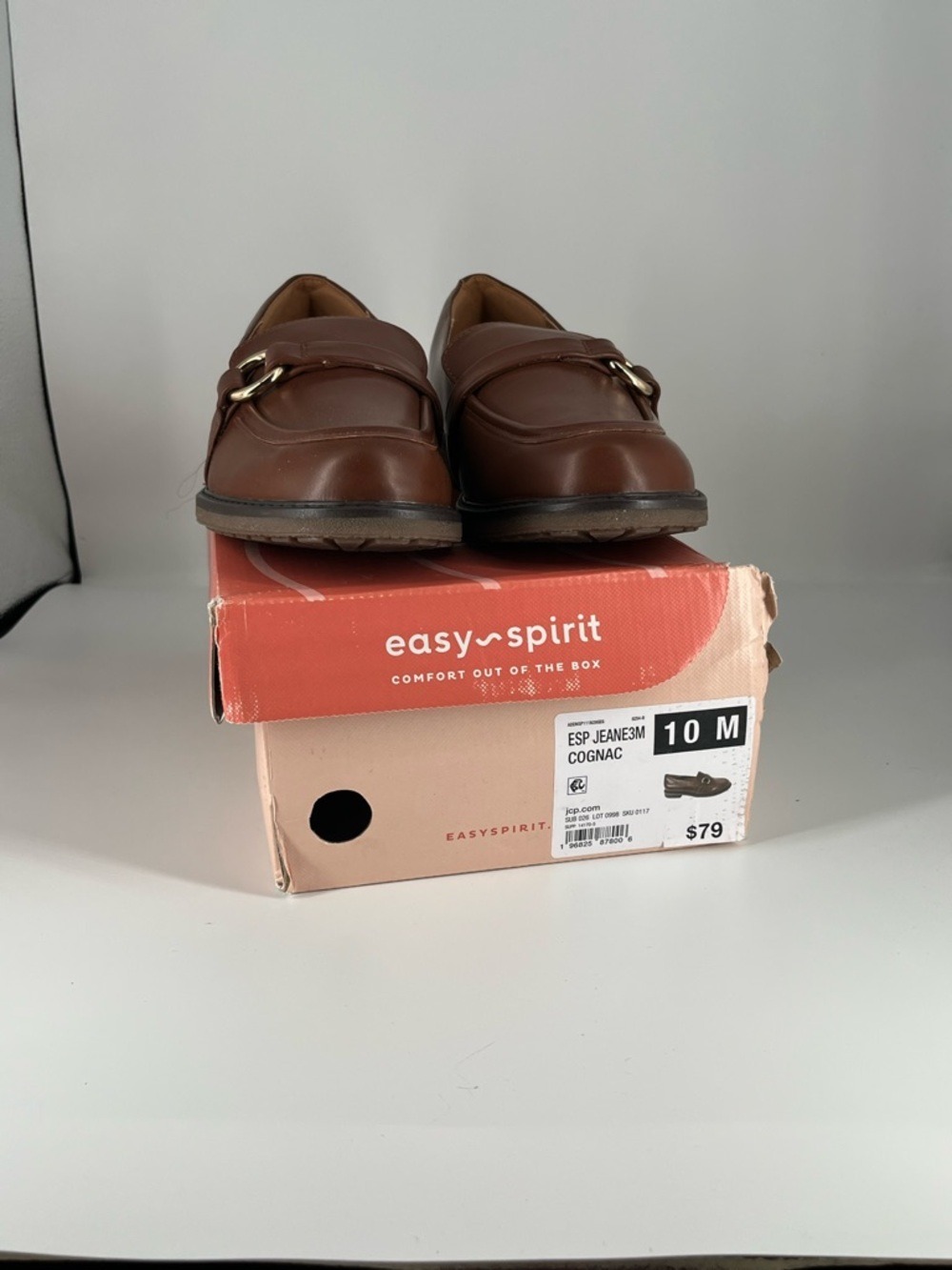 Easy Spirit JEANE Cognac/Brown Leather Slip-On Loafers w/ Gold Accent sz 10 NIB - Picture 2 of 12